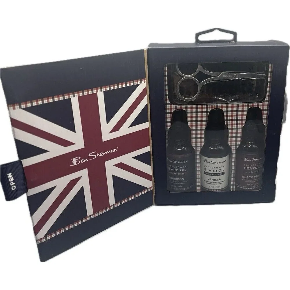 Ben Sherman Professional Beard Grooming Oils-Brush-Scissors- 5 Piece Set
